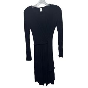 Peruvian Connection Black Long Sleeve Wrap Dress XS Viscose Boho Minimalist